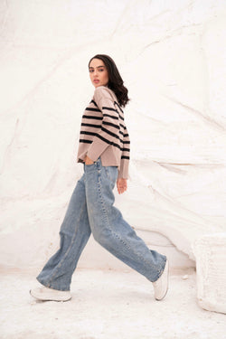 Image of Casual Striped Wool Pulllover