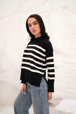 Image of Casual Striped Wool Pulllover