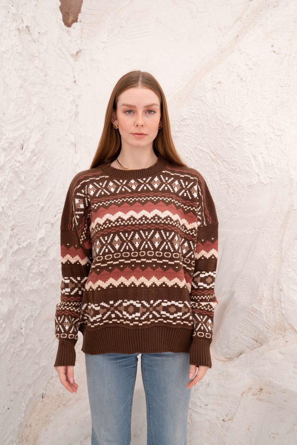 Brown Women’s Patterned Knit Pullover — knitwear by Gumus