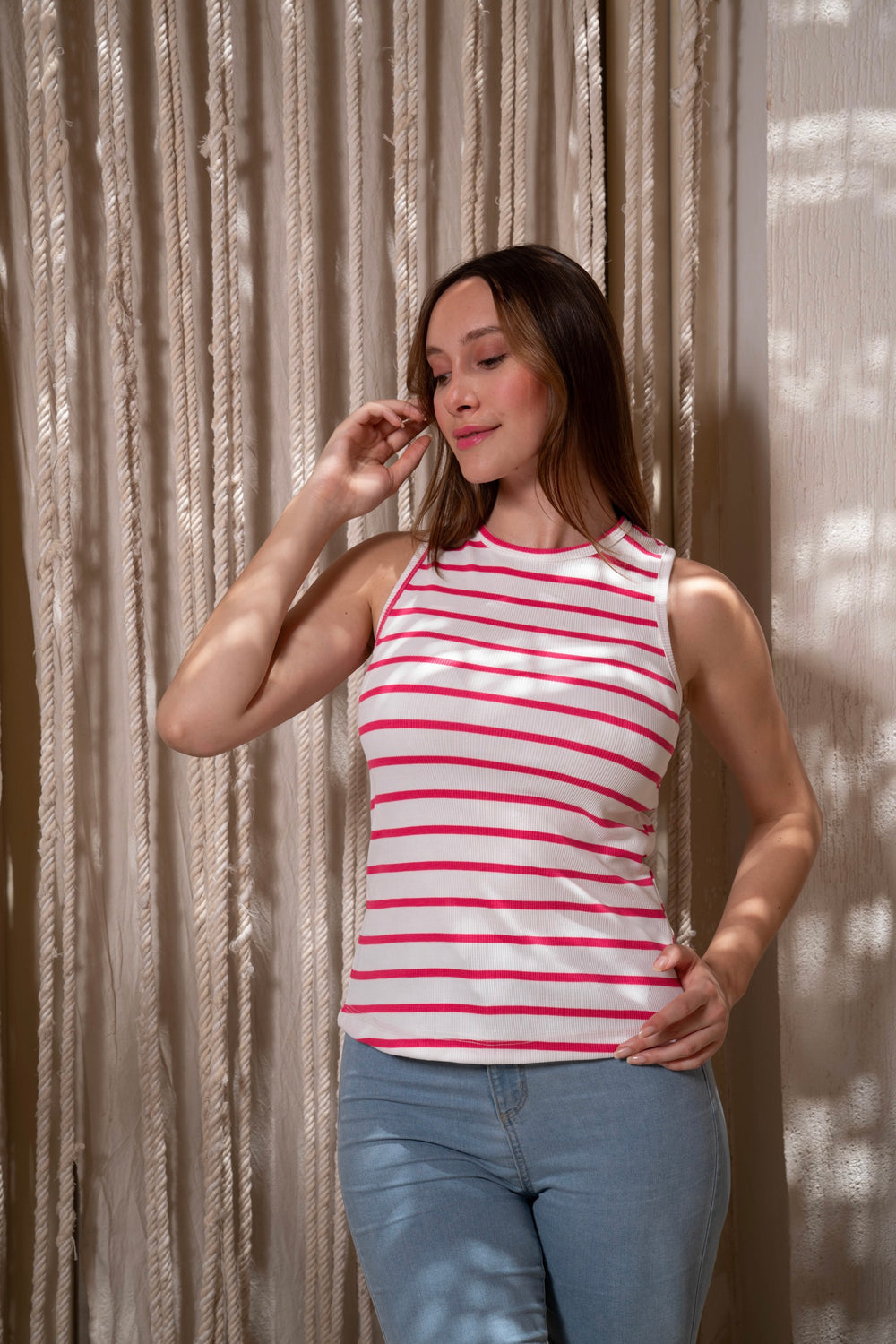 Pink Striped Sleeveless Top — tops by Gumus