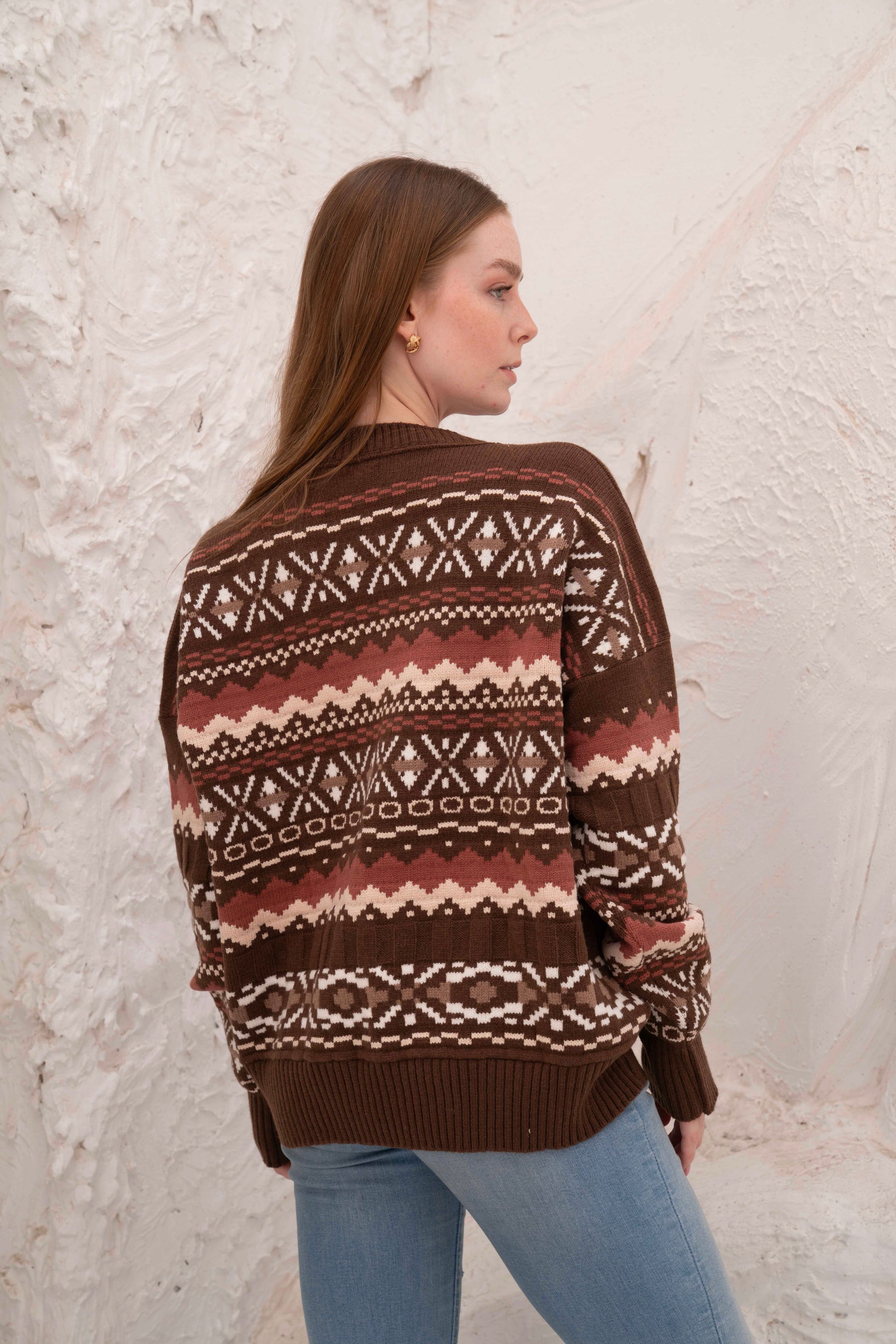 Brown Women’s Patterned Knit Pullover