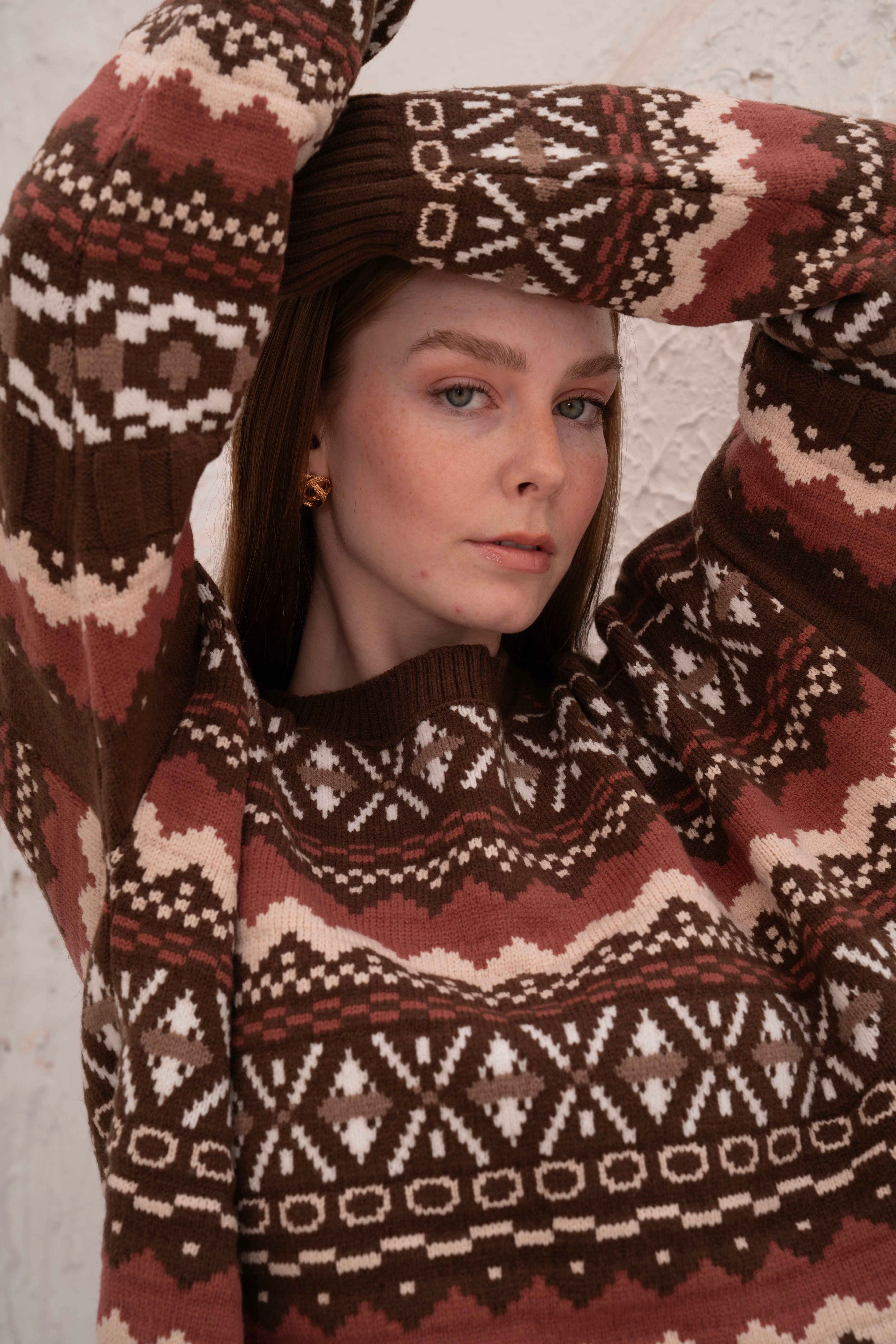 Brown Women’s Patterned Knit Pullover