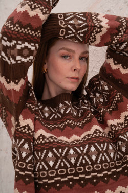 Image of Brown Women’s Patterned Knit Pullover