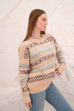 Image of Beige Women’s Patterned Knit Pullover