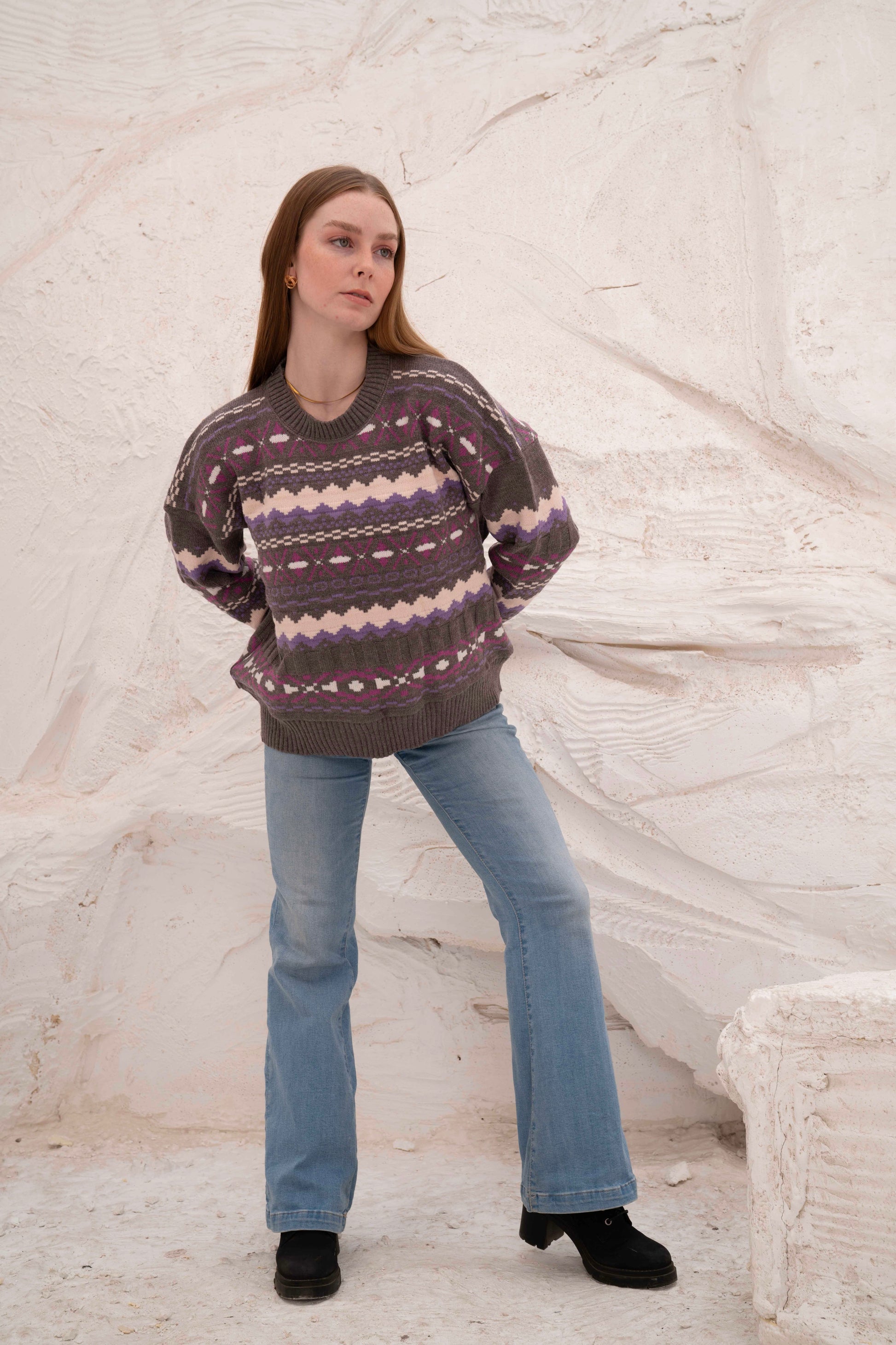 Grey Women’s Patterned Knit Pullover