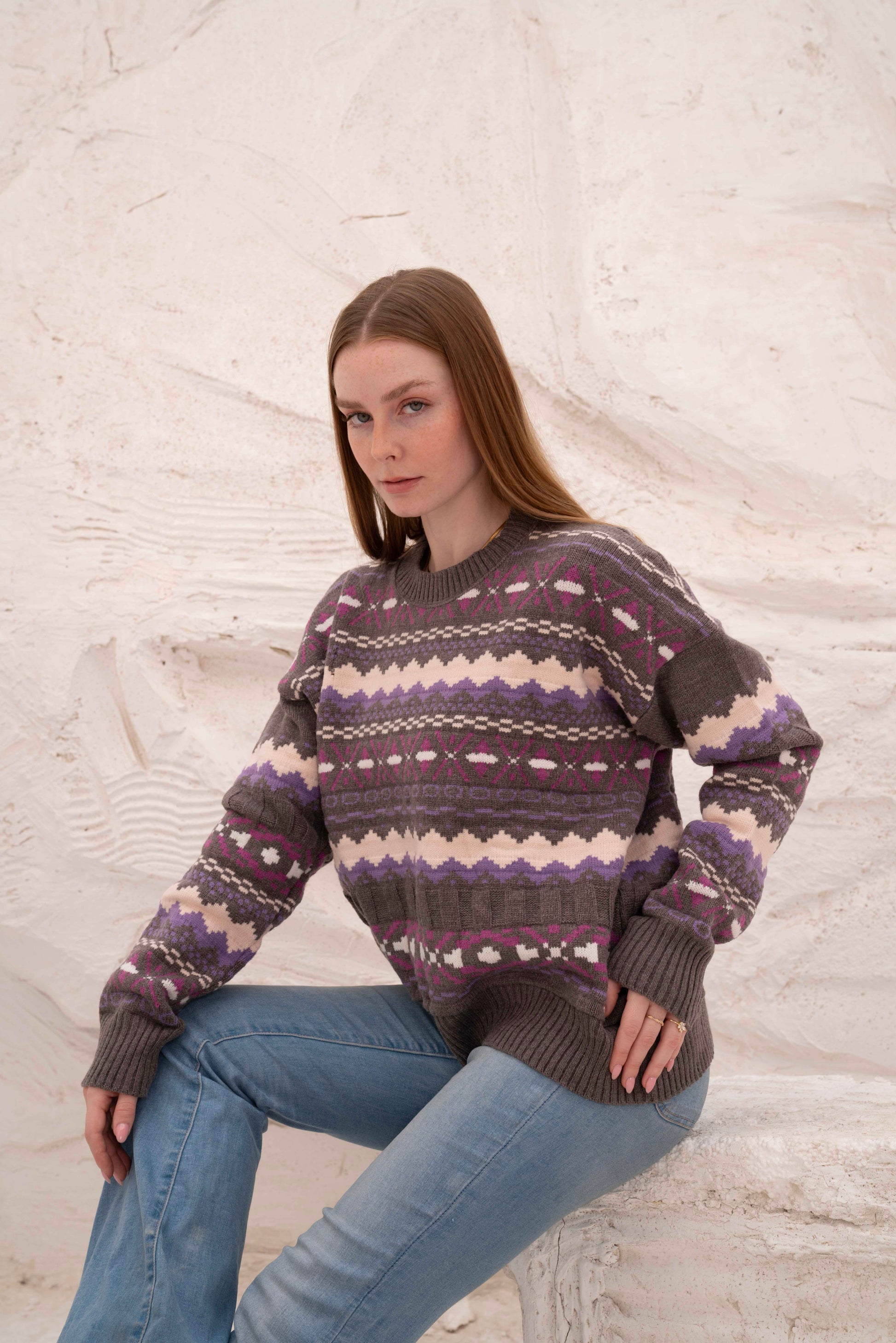 Grey Women’s Patterned Knit Pullover