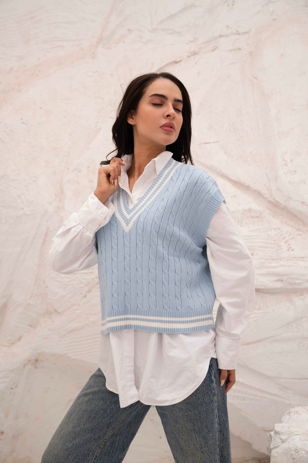 Cable Knit V-Neck Sweater Vest — tops by Gumus