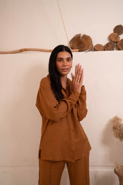 Image of Gumus Linen Caramel Suit