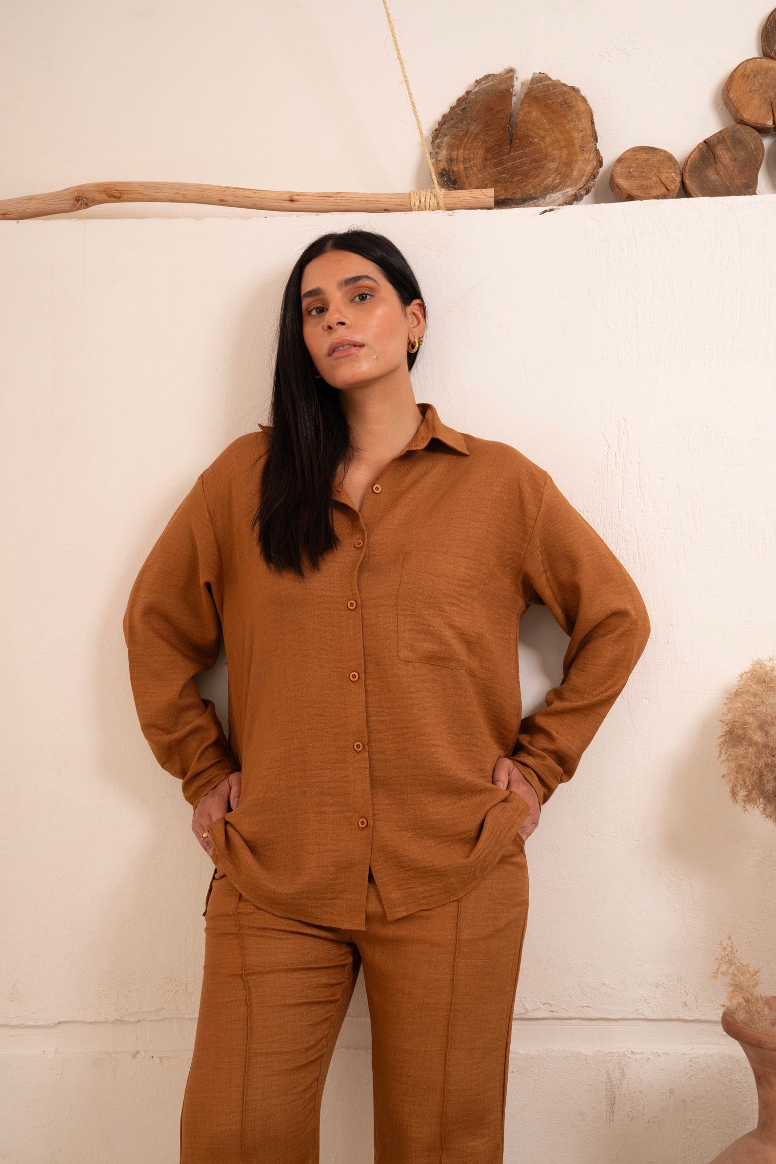 Gumus Linen Caramel Suit