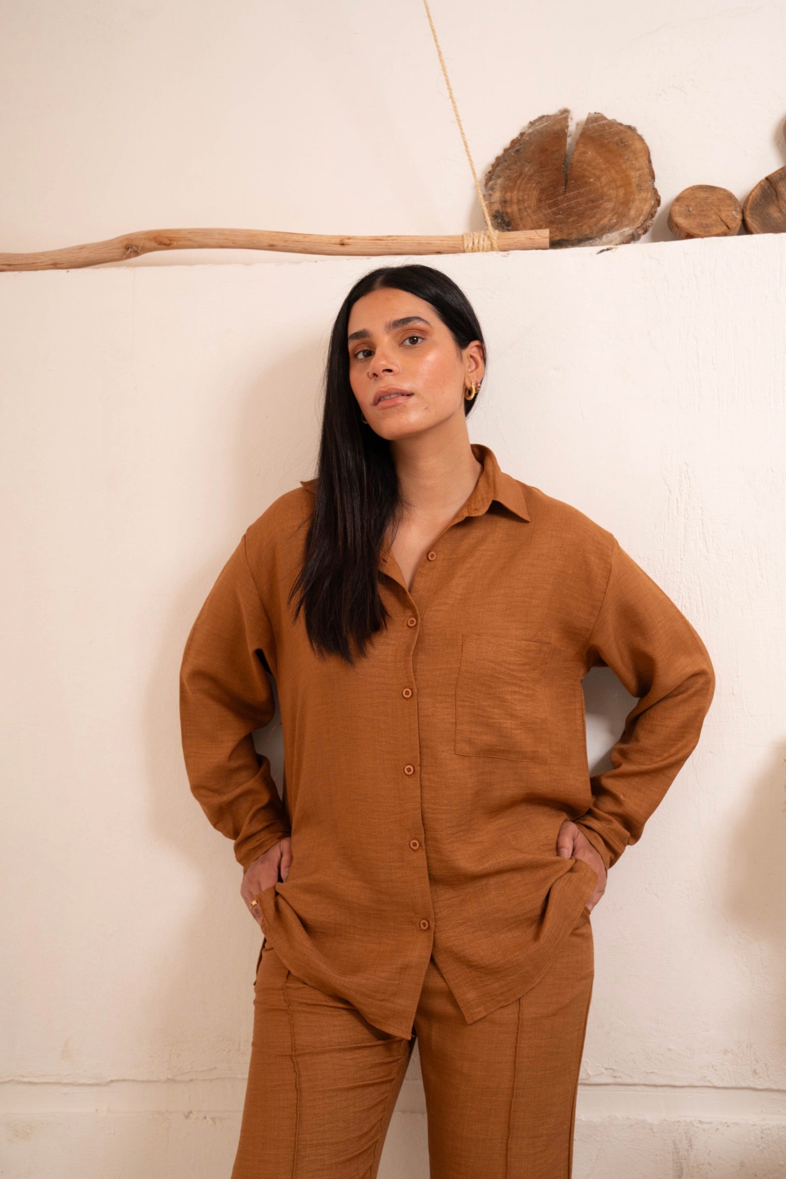 Gumus Linen Caramel Suit