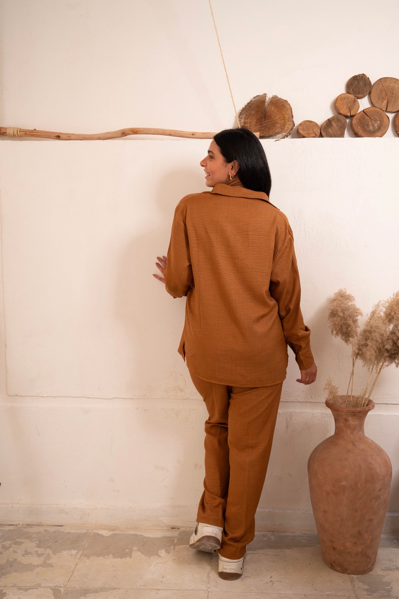 Gumus Linen Caramel Suit