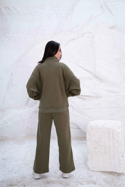 Image of Olive Green Relaxed Fit Tracksuit with High Collar