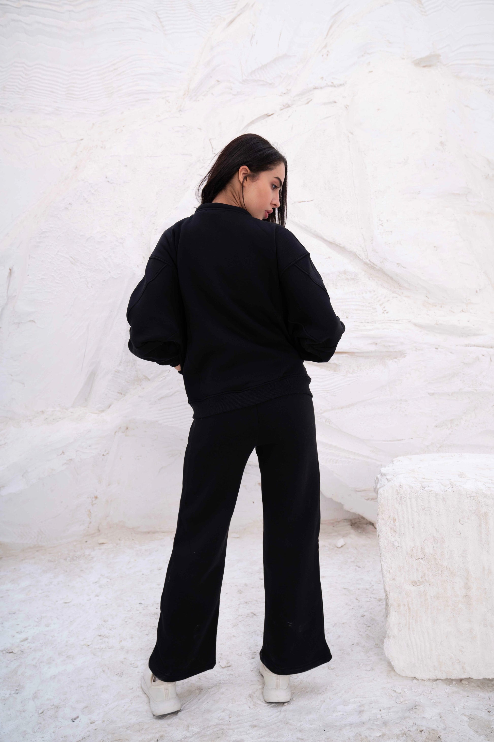 Black Relaxed Fit Tracksuit with High Collar