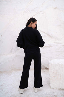 Image of Black Relaxed Fit Tracksuit with High Collar