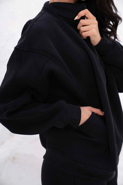 Image of Black Relaxed Fit Tracksuit with High Collar