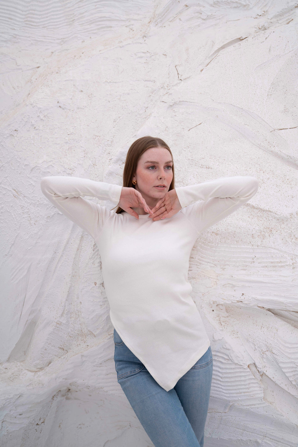 LongSleeve V Cut Pure Cotton Top — tops by Gumus
