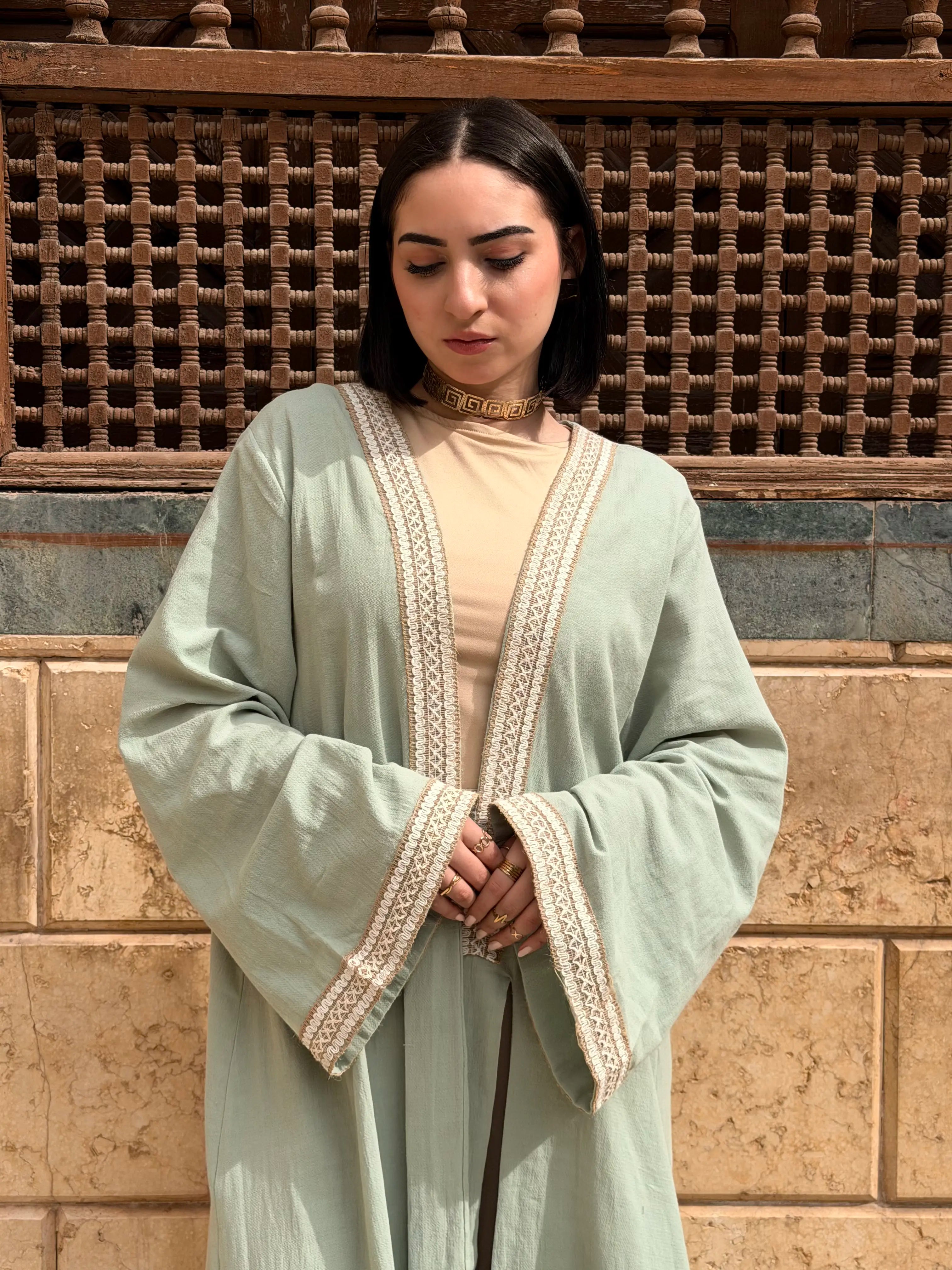 Mint Embroidered Open Abaya Kimono – Ramadan