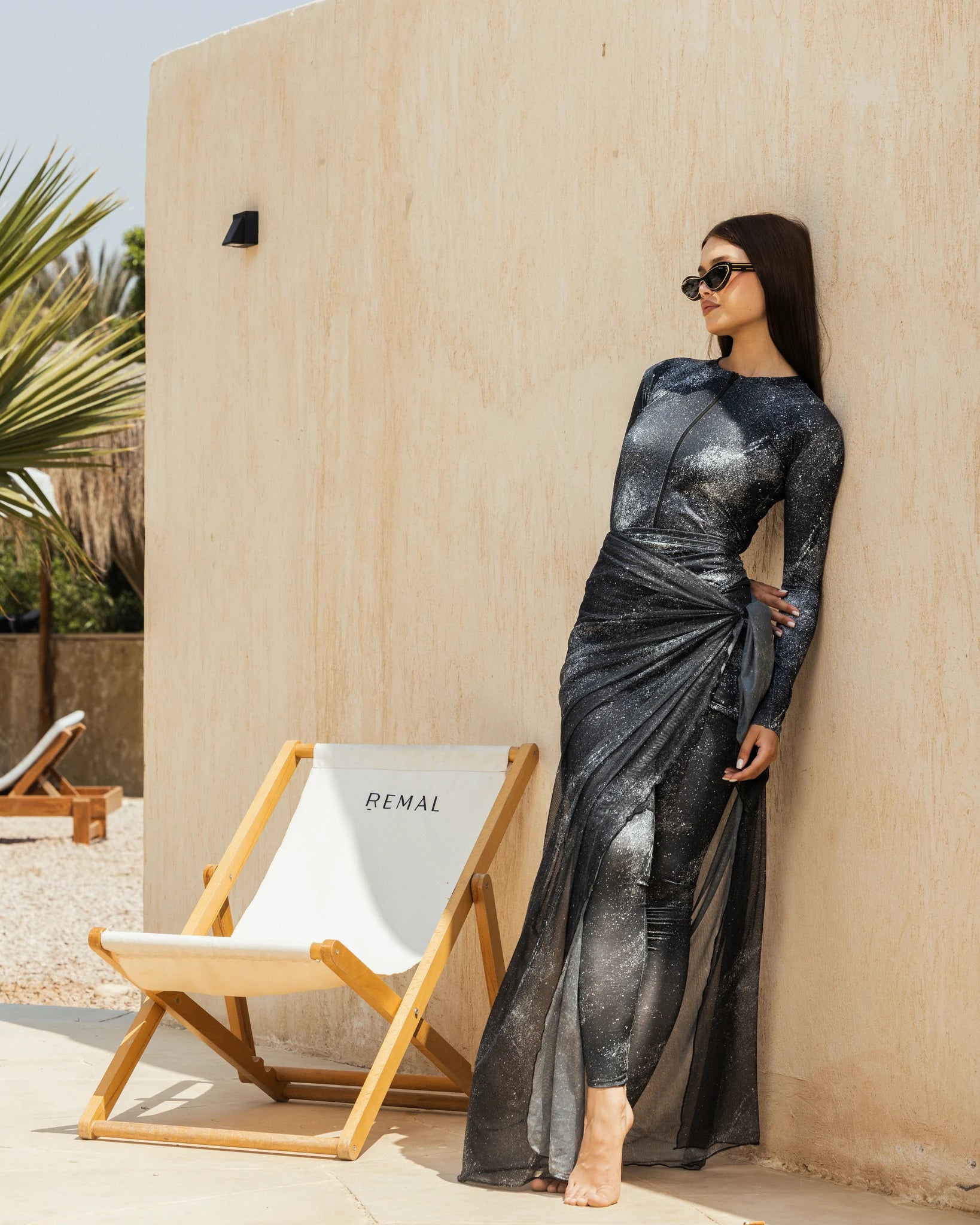 Black shimmer burkini set wrap skirt detail