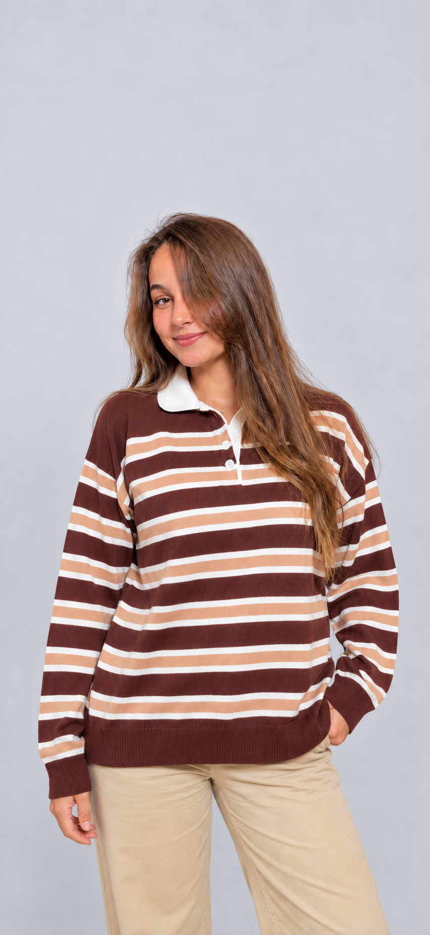 GUMUS Rugby Stripe Knit Polo in Chocolate