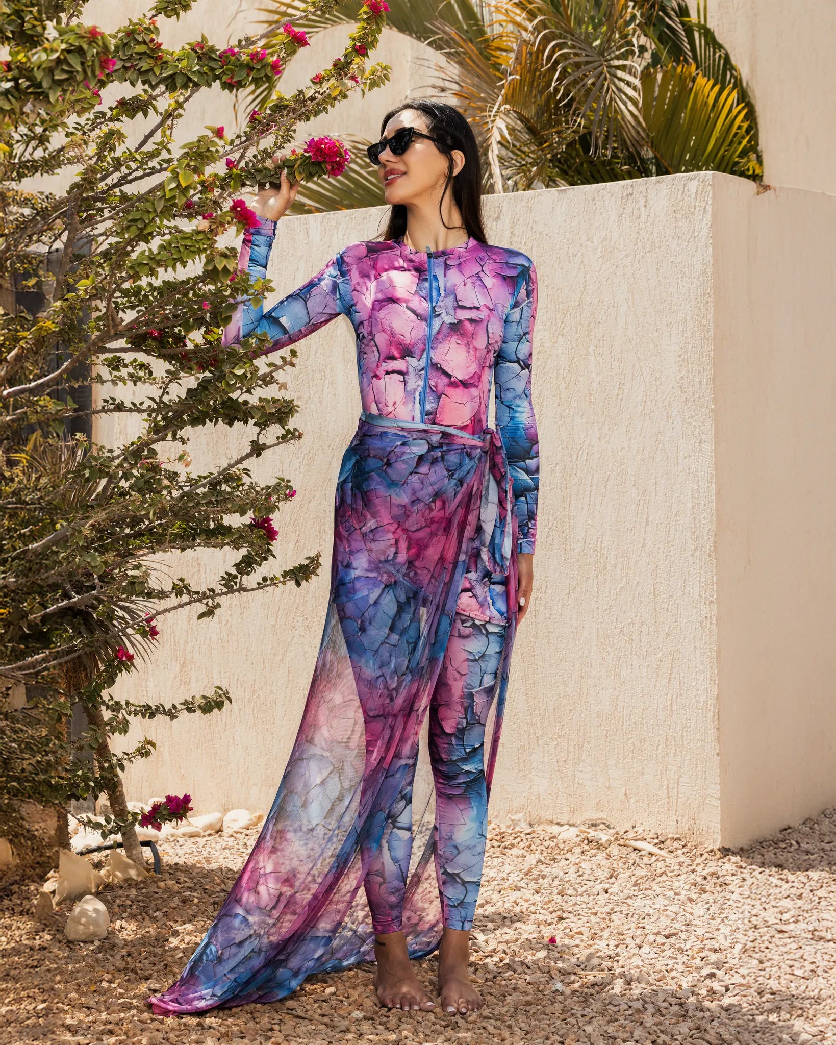 Pink marble burkini set with matching sheer sarong