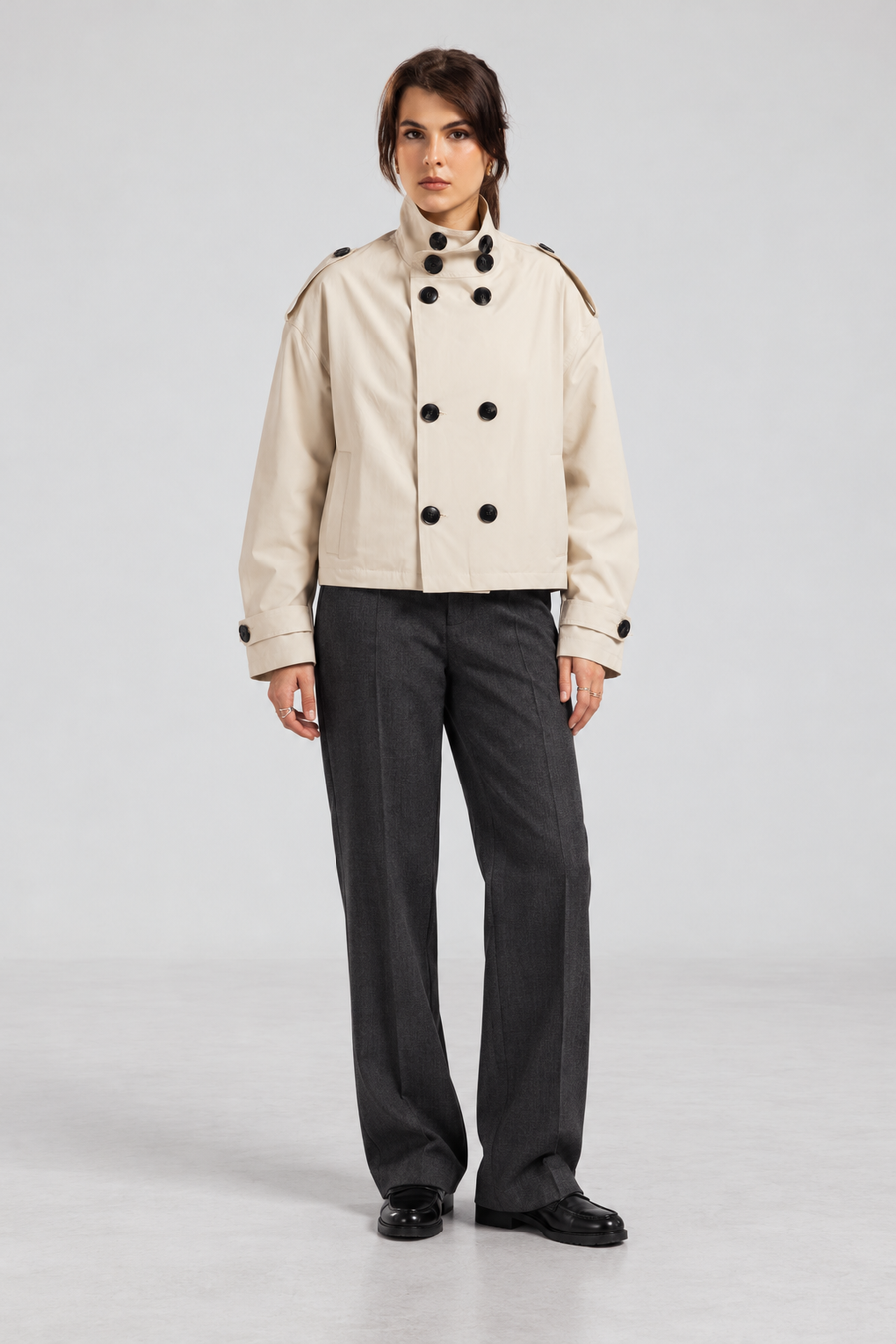 Cropped Military Trench Jacket