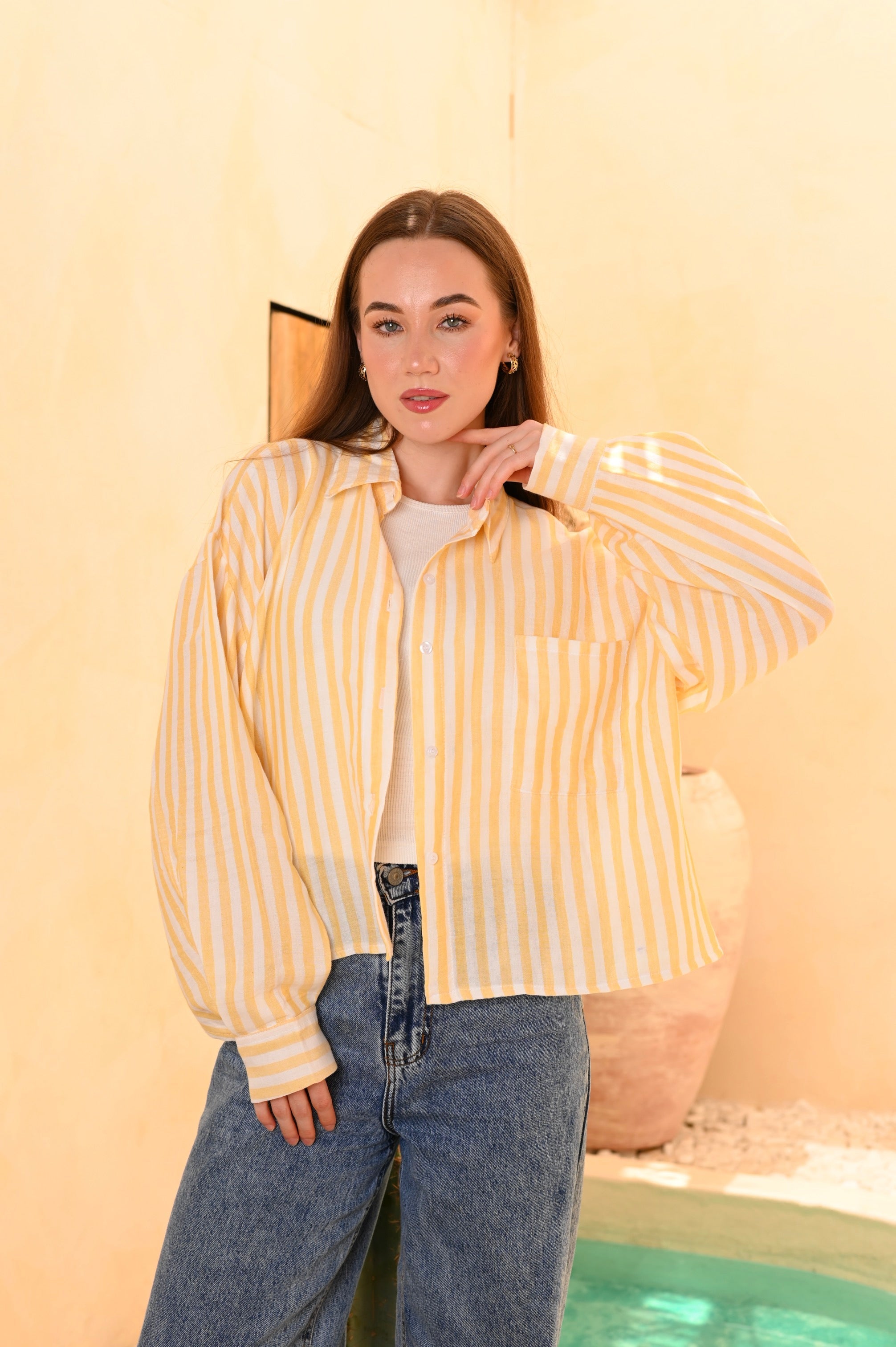 Gumus oversized striped linen shirt — summer tops