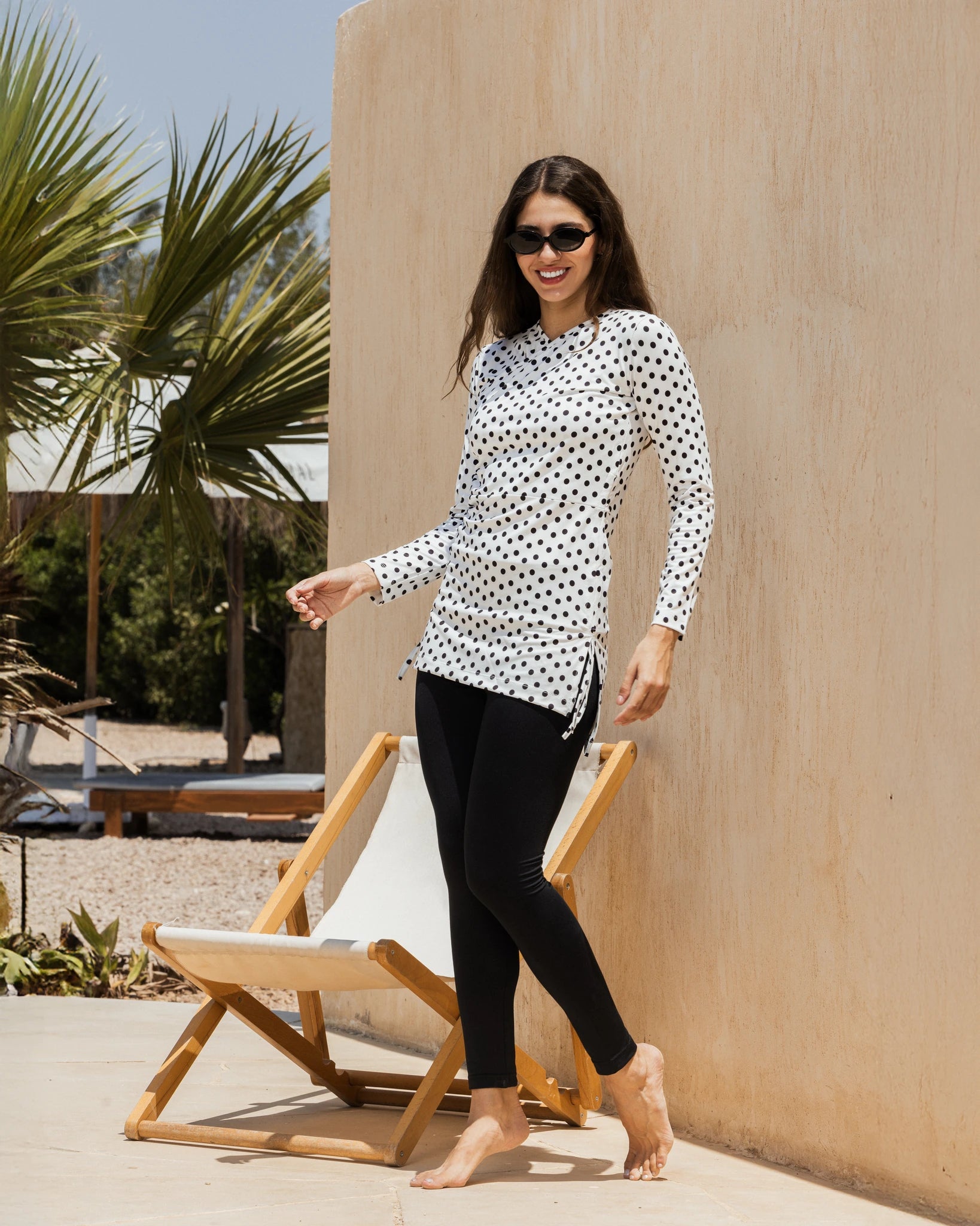 Ivory polka dot swim tunic walking full coverage swimwear